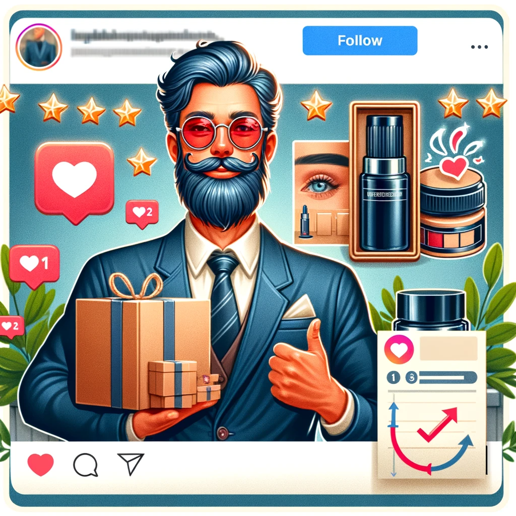 An influencer posting an affiliate product on Instagram with a high engagement rate, showcasing likes and positive comments