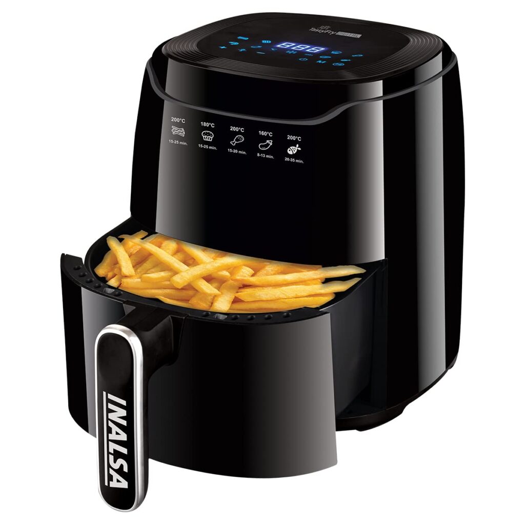 INALSA Air Fryer Digital Tasty Fry-1400W 4.2L,Smart Aircrisp Technology| 8-Preset, Touch Control  Digital Display| Variable Temp Timer Control,(Black), 4.2 Liter