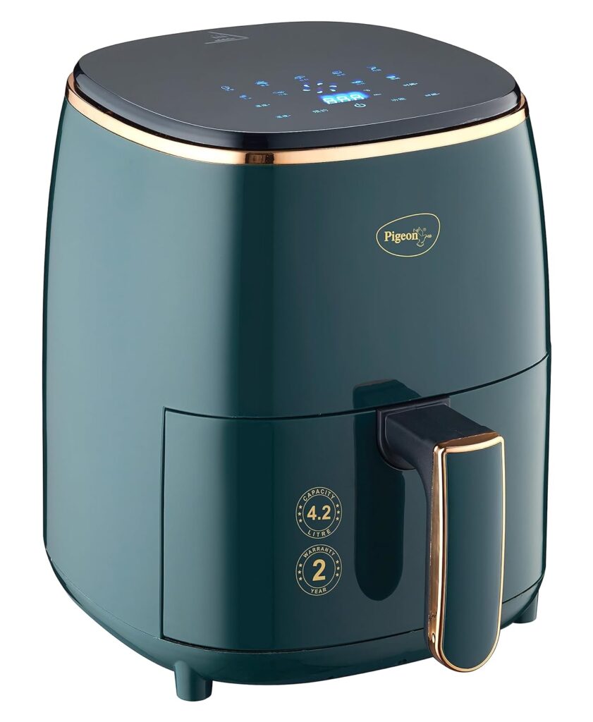 Pigeon Healthifry Digital Air Fryer, 360° High Speed Air Circulation Technology 1200 W with Non-Stick 4.2 L Basket - Green